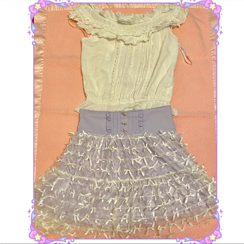 💜Liz Lisa CottageCore Babydoll Coquette Mini skirt skort White Top Skirt Set✨